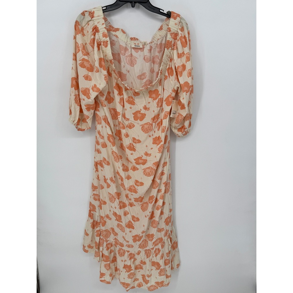 a.n.a A New Approach Floral Poppy Midi Dress Womens XXL Orange Tie Waist New